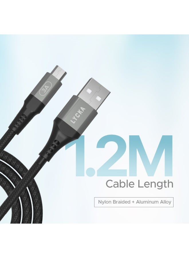 LYCKA F Cord Plus Micro USB Fast Charging & Data Sync Cable (1.2M, 3A Max, Black) - Image 4